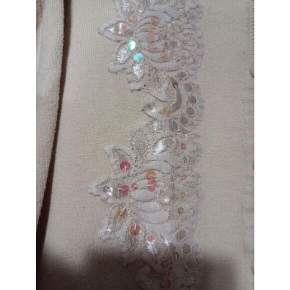 Dressbarn Sweater Ladies Small yellow Beaded Laced Light Weight Cardigan - Picture 4 of 7